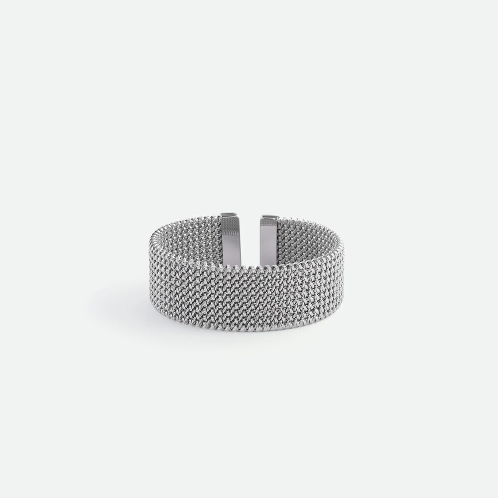 Silver Stainless Steel Woven Milanese Mesh Wide Cuff Bangle Bracelet